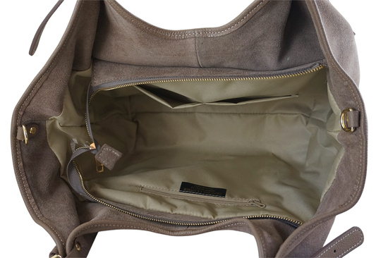 Duża torebka shopper zamszowa - Beżowa ciemna 