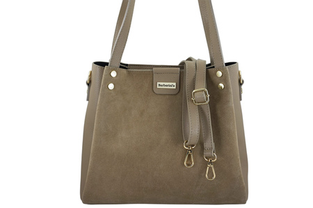 Klasyczna torebka skórzana z zamszem - Beżowa 