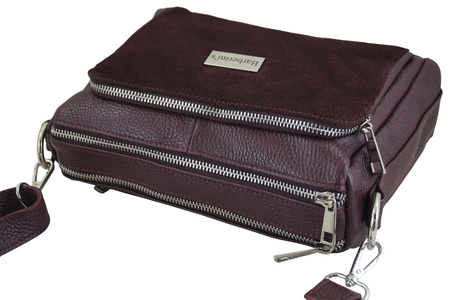 Codzienna torebka ze skóry naturalnej z zamszem - Bordowa