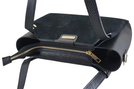 Klasyczna torebka skórzana z zamszem - Czarna 