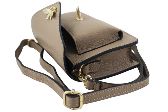 Beżowa ciemna torebka wizytowa skórzana