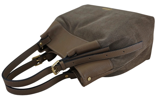 Elegancka torebka damska z naturalnego zamszu - Beżowa ciemna 