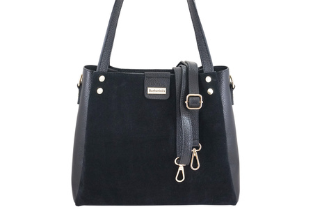 Klasyczna torebka skórzana z zamszem - Czarna 