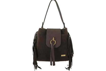 Skórzana torebka boho z frędzlami - Brązowa ciemna