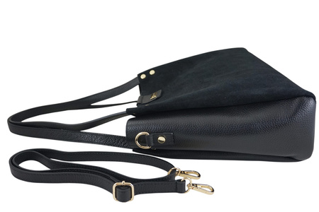 Klasyczna torebka skórzana z zamszem - Czarna 