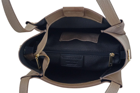 Klasyczna torebka skórzana z zamszem - Beżowa ciemna 