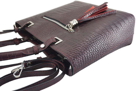 Klasyczna torebka na ramię - CROCO - Beżowa ciemna 