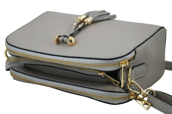 Listonoszka skórzana z kieszeniami - Szara jasna