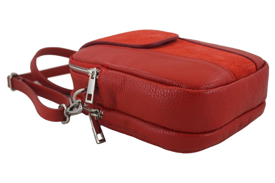 Codzienna listonoszka skórzana dwukomorowa - Czerwona 