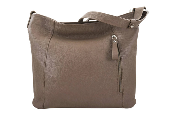 Pojemny skórzany worek na ramię - Beżowy ciemny