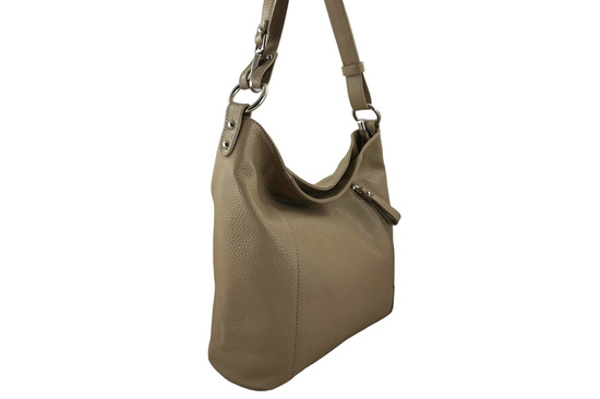 Pojemny skórzany worek na ramię - Beżowy