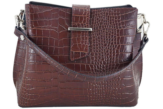 Torebka skórzana na ramię - CROCO - Brązowa