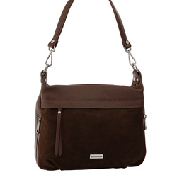 Skórzana torebka z zamszowym akcentem - Brązowa