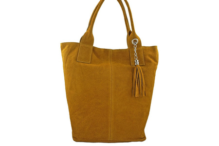 Shopper bag - torebka damska zamszowa - Żółta ciemna 