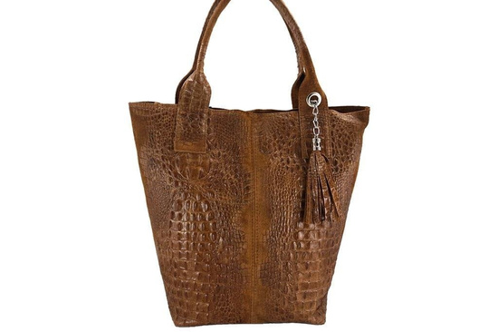 Modny worek skórzany - CROCO - Brązowy jasny