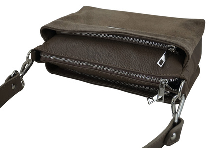 Pojemna torebka listonoszka ze skóry i zamszu - Beżowa ciemna