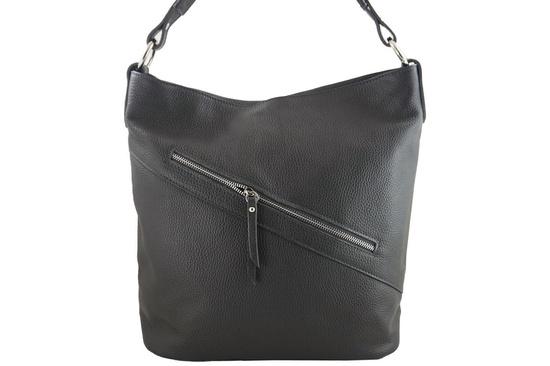 Duży worek na ramię skórzany A4 - Szary ciemny 