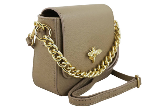 Modna torebka skórzana ze złotym łańcuszkiem - Beżowa 