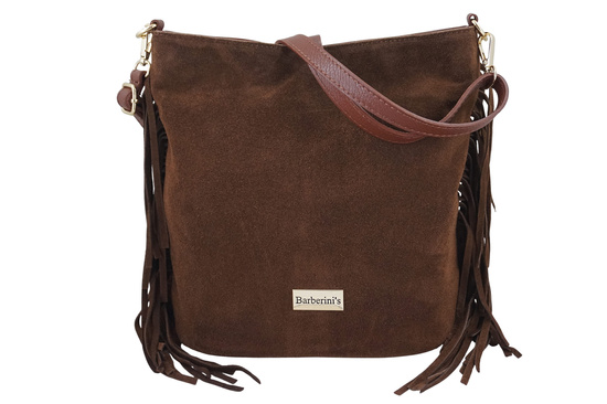 Zamszowa torebka boho z frędzlami - Brązowa