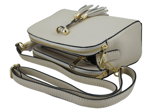 Listonoszka skórzana z kieszeniami - Beżowa jasna