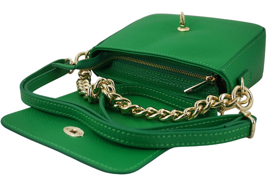 Modna torebka skórzana ze złotym łańcuszkiem - Zielona jasna