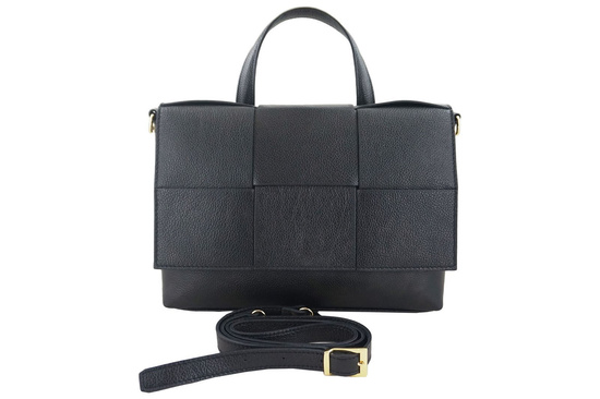 Klasyczna torebka skórzana "kratka" - Czarna 