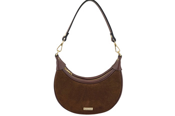 Subtelna mini torebka z miękkim zamszem i złotymi detalami - Brązowa