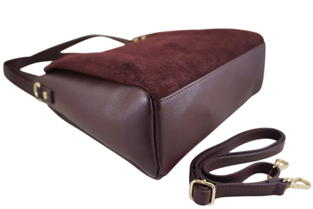 Klasyczna torebka skórzana z zamszem - Bordowa 
