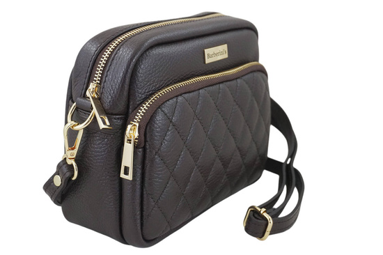 Torebka skórzana na ramię pikowana - Brązowa ciemna