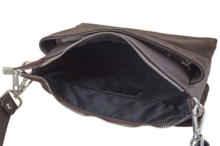 Pojemna torebka listonoszka ze skóry i zamszu - Brązowa ciemna