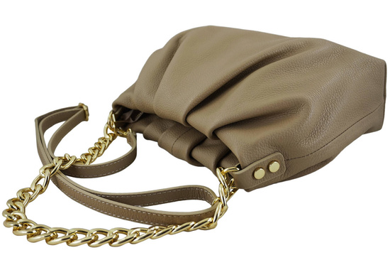 Marszczona torebka z łańcuszkiem - Beżowa 