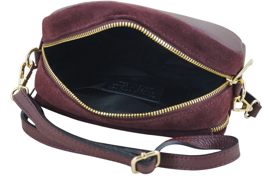 Mała zamszowa listonoszka ze złotym zapięciem - Bordowa 