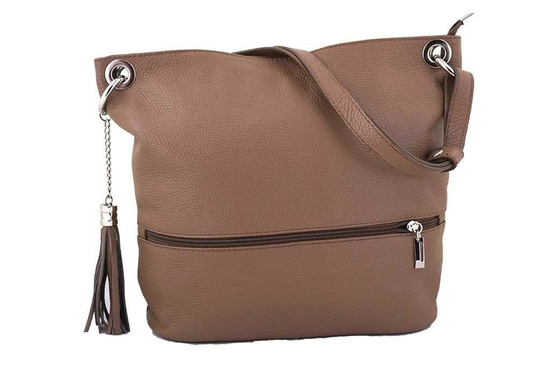 Skórzana torebka worek Barberinis- Beżowo-brązowa