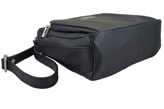 Listonoszka skórzana z kieszeniami - Czarna