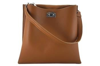 Duża torba damska skórzana na ramię jasnobrązowa