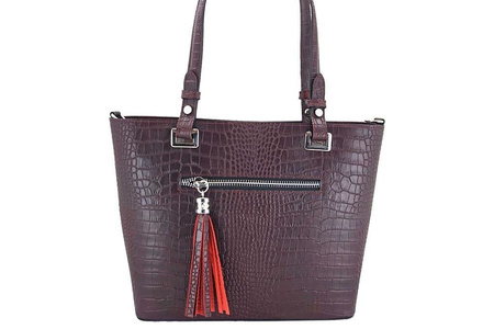 Klasyczna torebka na ramię - CROCO - Beżowa ciemna 