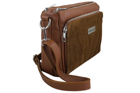 Codzienna torebka ze skóry naturalnej z zamszem - Brązowa jasna