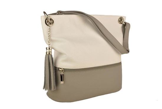 Skórzana torebka worek Barberinis- Beżowo-brązowa