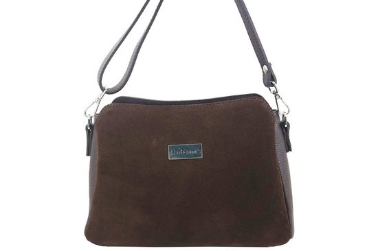 Listonoszka skórzana z zamszem - Brązowa ciemna