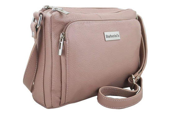 Listonoszka skórzana z kieszeniami - Różowa pudrowa 