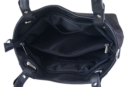 Duża elegancka torebka z naturalnej skóry i zamszu - Czarna