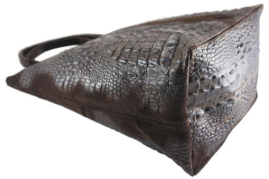 Modny worek skórzany - CROCO - Beżowy ciemny