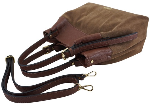 Elegancka torebka damska z naturalnego zamszu - Brązowa 