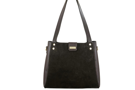 Klasyczna torebka skórzana z zamszem - Brązowa ciemna 