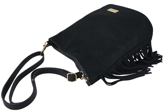 Zamszowa torebka boho z frędzlami - Czarna 