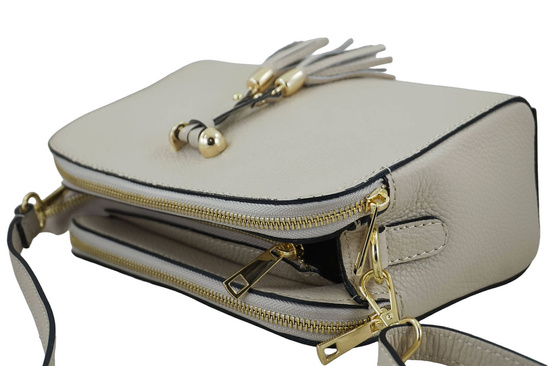 Listonoszka skórzana z kieszeniami - Beżowa jasna