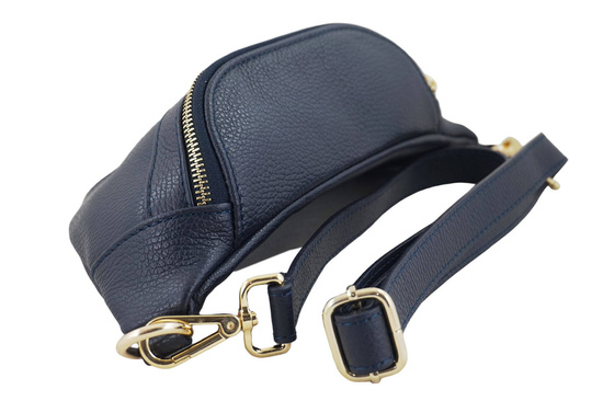 Damska torebka nerka skórzana z kieszenią - Granatowa