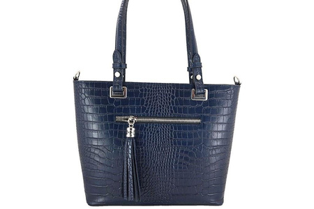 Klasyczna torebka na ramię - CROCO - Beżowa ciemna 