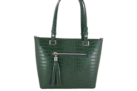 Klasyczna torebka na ramię - CROCO - Beżowa ciemna 