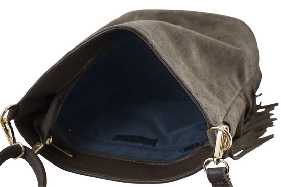 Zamszowa torebka boho z frędzlami - Beżowa ciemna